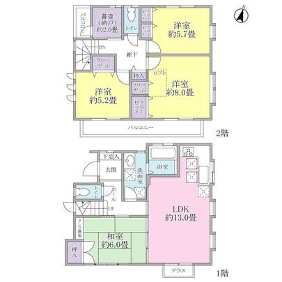 Floor plan. 4LDK + den (about 2.0 mat) type