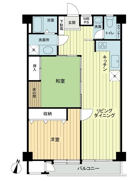Floor plan. 2LDK, Price 24,800,000 yen, Footprint 64 sq m , Between the balcony area 6.4 sq m floor plan