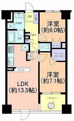Floor plan. 2LDK, Price 28,900,000 yen, Occupied area 60.77 sq m , Balcony area 5.37 sq m