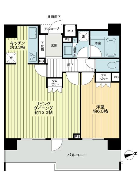 Floor plan. 1LDK, Price 24,900,000 yen, Occupied area 52.24 sq m , Balcony area 13.68 sq m