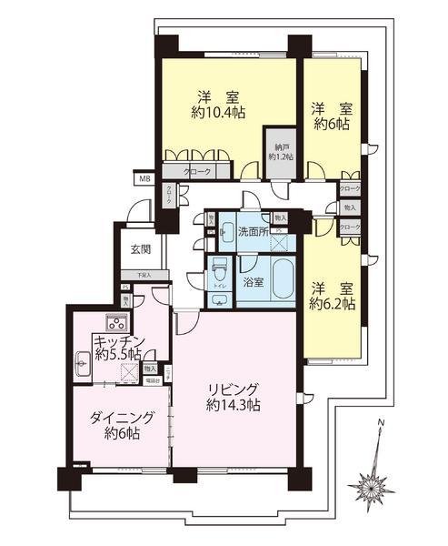 Floor plan. 3LDK+S, Price 45,800,000 yen, Footprint 111 sq m , Balcony area 41.65 sq m