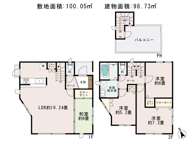Floor plan. (B Building), Price 46,800,000 yen, 4LDK, Land area 100.05 sq m , Building area 98.73 sq m