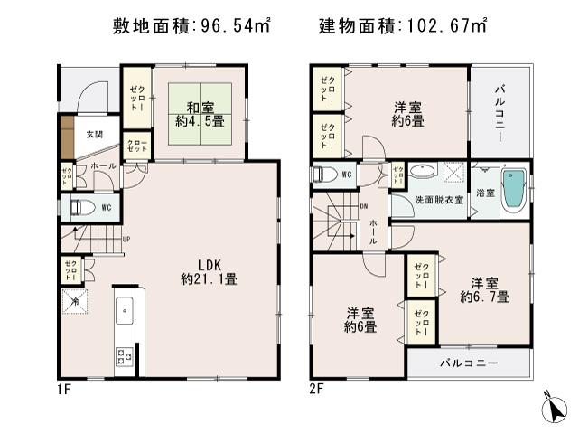 Floor plan. (D Building), Price 48,800,000 yen, 4LDK, Land area 96.54 sq m , Building area 102.67 sq m
