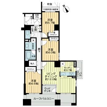 Floor plan. 3LDK, Price 46,950,000 yen, Occupied area 80.64 sq m , Balcony area 2.7 sq m floor plan