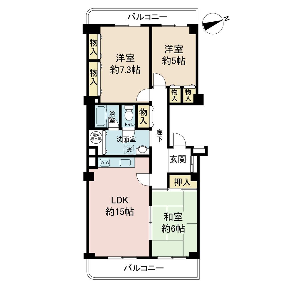 Floor plan. 3LDK, Price 31,800,000 yen, Occupied area 85.55 sq m , Balcony area 15.13 sq m