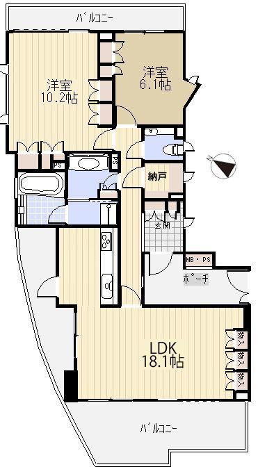 Floor plan. 2LDK + S (storeroom), Price 52 million yen, Occupied area 86.66 sq m , Balcony area 28.58 sq m