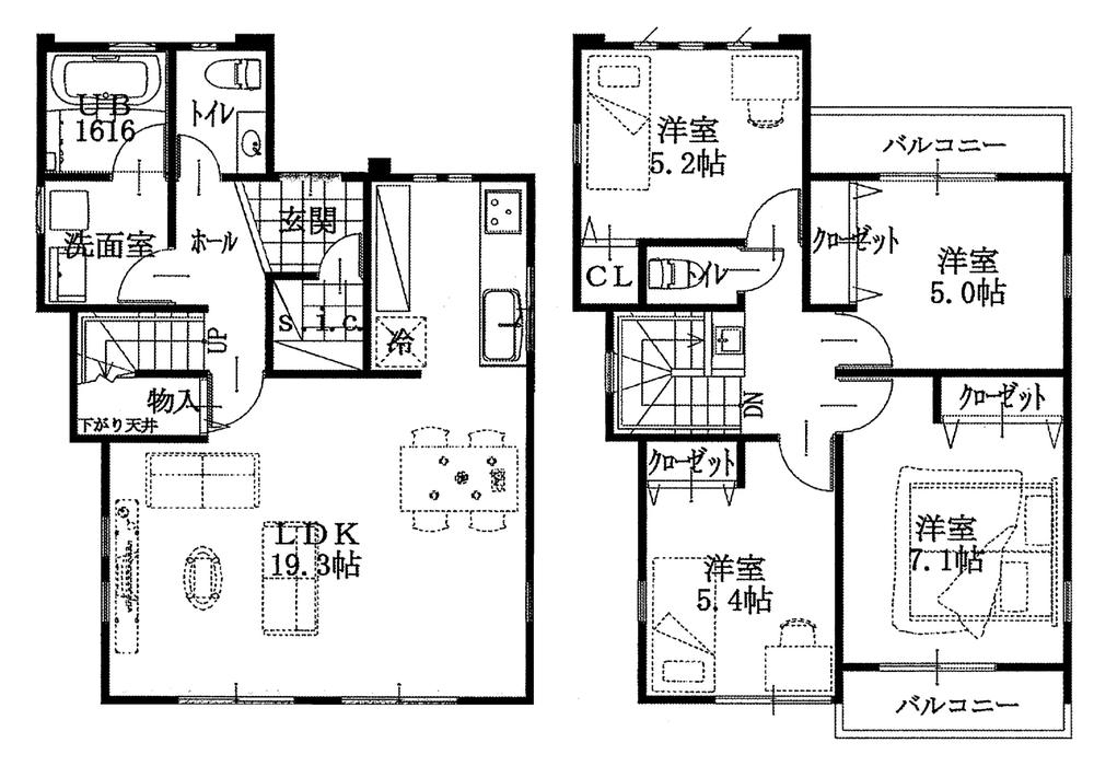 Floor plan. (E), Price 61,800,000 yen, 4LDK, Land area 102.97 sq m , Building area 101.23 sq m