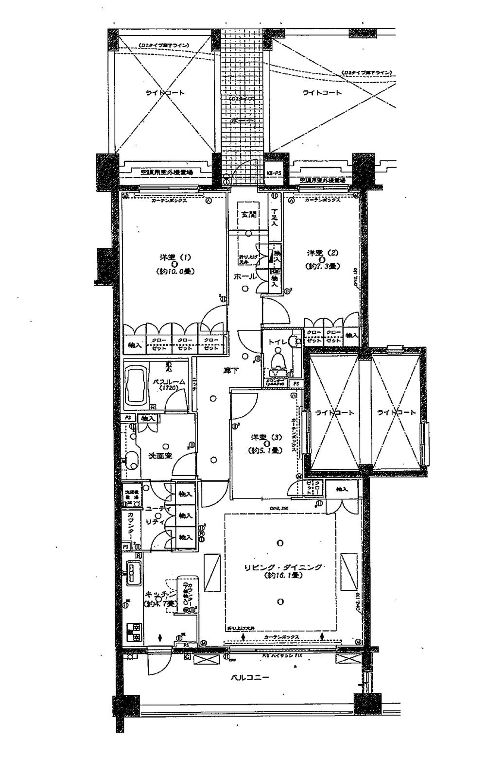 Floor plan. 3LDK, Price 48,500,000 yen, Footprint 106.76 sq m , Balcony area 15.4 sq m
