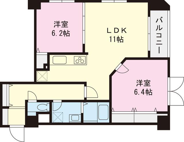 Floor plan. 2LDK, Price 31,800,000 yen, Occupied area 60.48 sq m , Balcony area 3.64 sq m