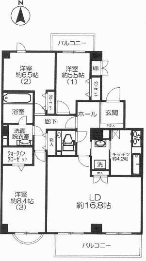 Floor plan. 3LDK, Price 39,500,000 yen, Footprint 100.86 sq m , Balcony area 12.3 sq m