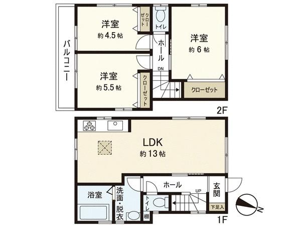 Floor plan. 23.8 million yen, 3LDK, Land area 76.85 sq m , Building area 69.56 sq m