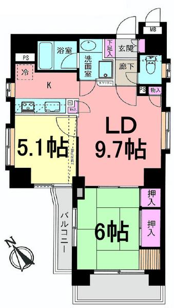 Floor plan. 2LDK, Price 28.5 million yen, Footprint 55.6 sq m , Balcony area 7.36 sq m