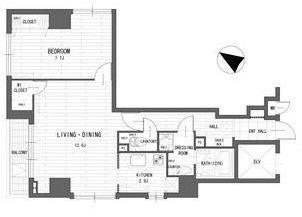Floor plan. 1LDK, Price 30,800,000 yen, Occupied area 56.61 sq m , Balcony area 3.5 sq m