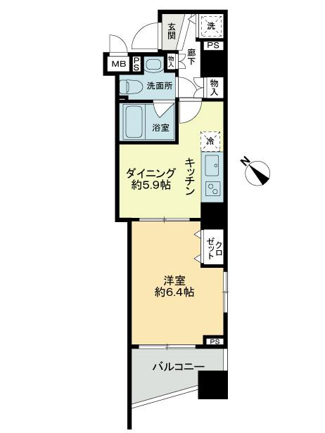 Floor plan. 1DK, Price 25,500,000 yen, Occupied area 31.36 sq m , Balcony area 4.2 sq m