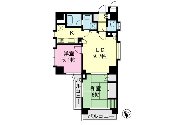 Floor plan. 2LDK, Price 28.5 million yen, Footprint 55.6 sq m , Balcony area 7.36 sq m