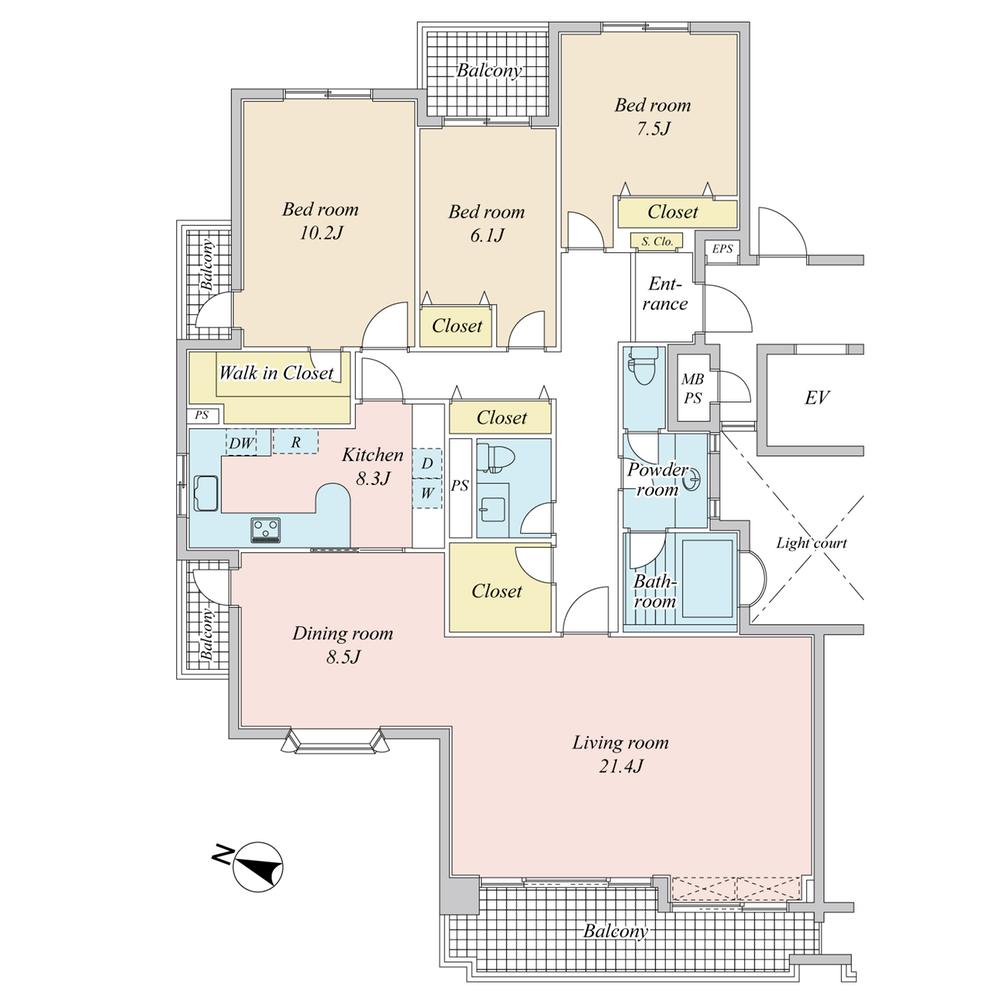 Floor plan. 3LDK + S (storeroom), Price 63 million yen, Footprint 117.83 sq m , Balcony area 21.21 sq m