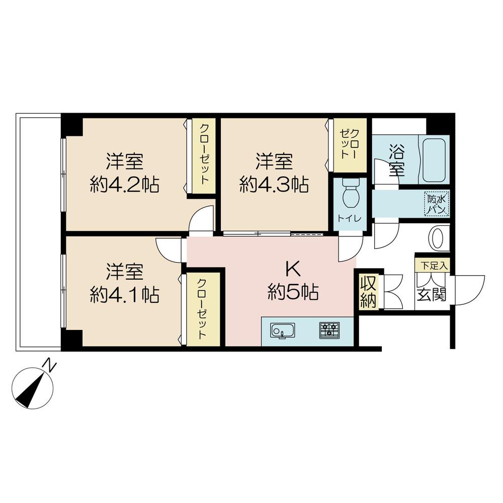Floor plan. 3K, Price 13.8 million yen, Footprint 48.6 sq m , Balcony area 8.1 sq m