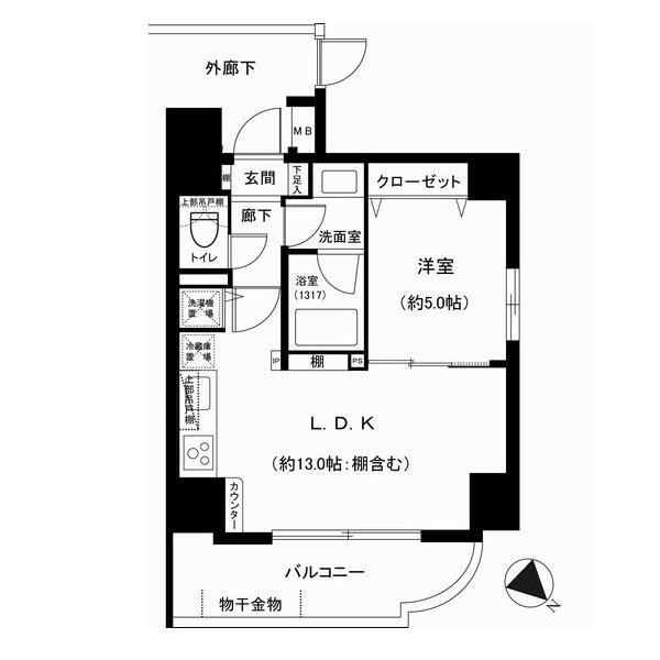 Floor plan. 1LDK, Price 25,900,000 yen, Occupied area 41.79 sq m , Balcony area 7.67 sq m