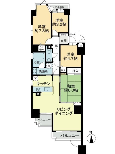 Floor plan. 4LDK, Price 32,800,000 yen, Occupied area 82.65 sq m , Balcony area 8.51 sq m 4LDK