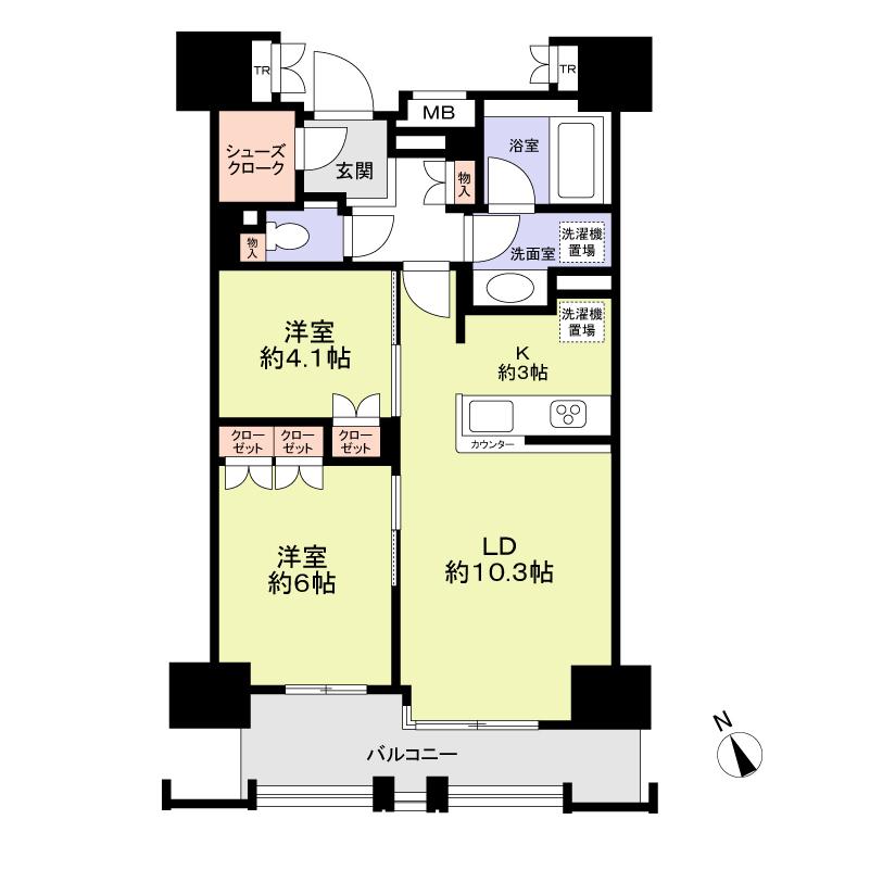 Floor plan. 2LDK, Price 34,900,000 yen, Occupied area 56.08 sq m , Balcony area 9.02 sq m