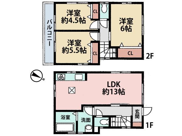 Floor plan. 23.8 million yen, 3LDK, Land area 69.64 sq m , There is a wide balcony day is good to building area 69.56 sq m south. 