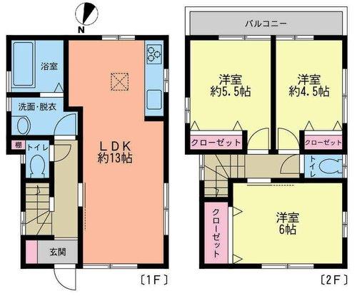 Floor plan. 23.8 million yen, 3LDK, Land area 76.85 sq m , Building area 69.56 sq m