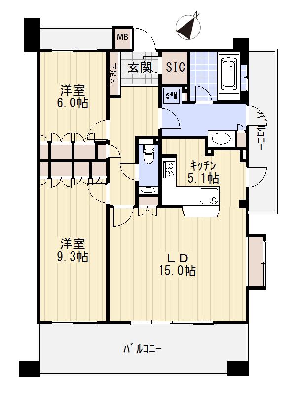 Floor plan. 2LDK, Price 42,800,000 yen, Occupied area 84.84 sq m , Balcony area 22.8 sq m spacious 20 quires LDK