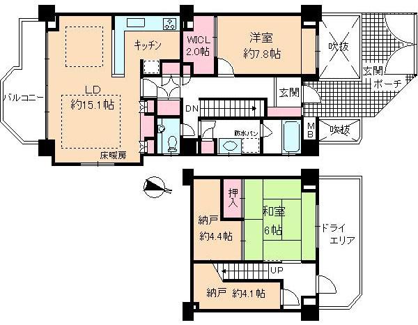 Floor plan. 2LDK + 2S (storeroom), Price 52,500,000 yen, Footprint 113.08 sq m , Balcony area 8.48 sq m