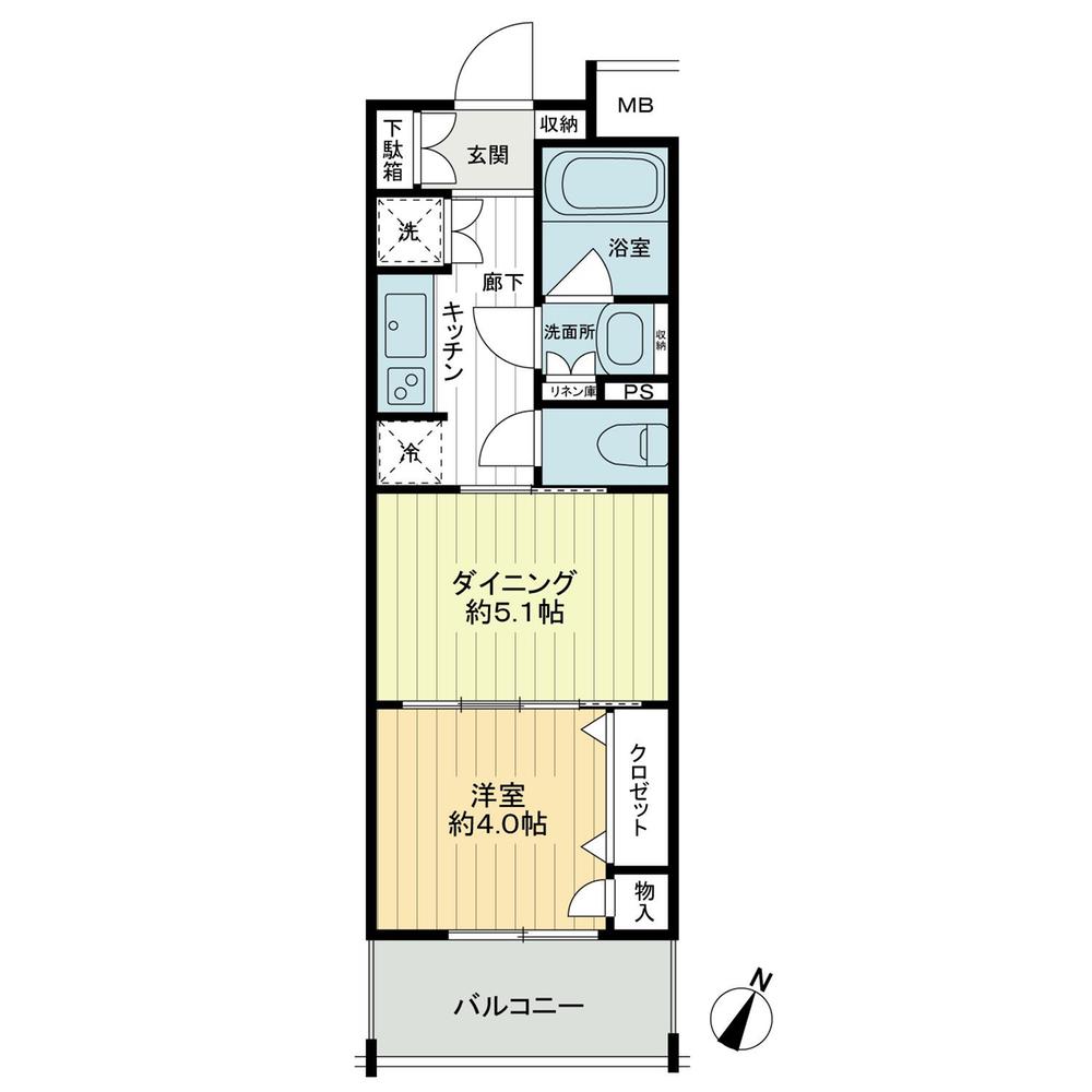Floor plan. 1DK, Price 24,800,000 yen, Footprint 30.1 sq m , Balcony area 4.48 sq m