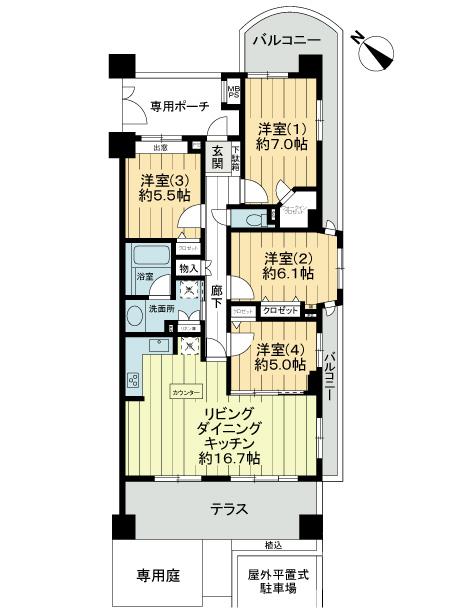 Floor plan. 4LDK, Price 48,500,000 yen, Occupied area 88.81 sq m , Balcony area 14.75 sq m