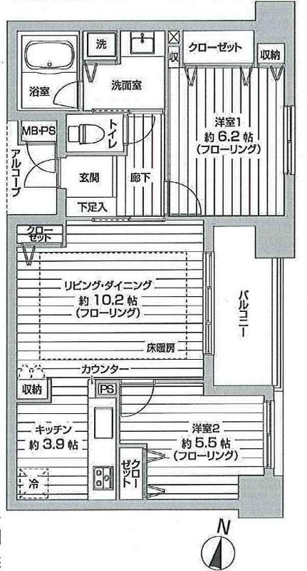 Floor plan. 2LDK, Price 28.8 million yen, Occupied area 59.58 sq m