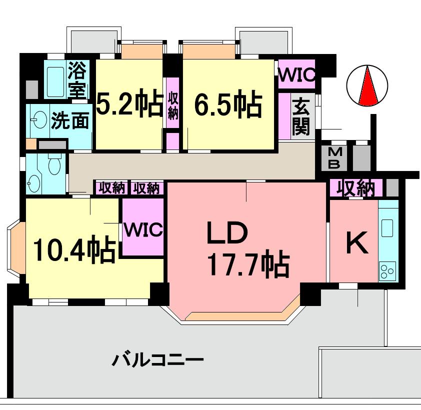 Floor plan. 3LDK, Price 39,500,000 yen, Footprint 104.69 sq m , Balcony area 44 sq m