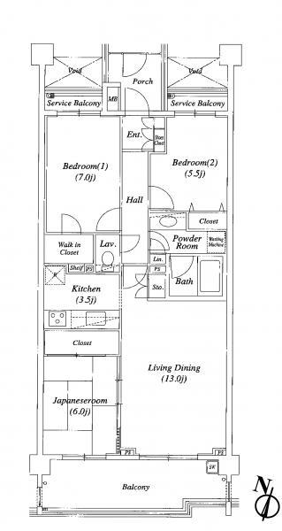 Floor plan. 3LDK, Price 35,800,000 yen, Occupied area 77.76 sq m , Balcony area 12.32 sq m