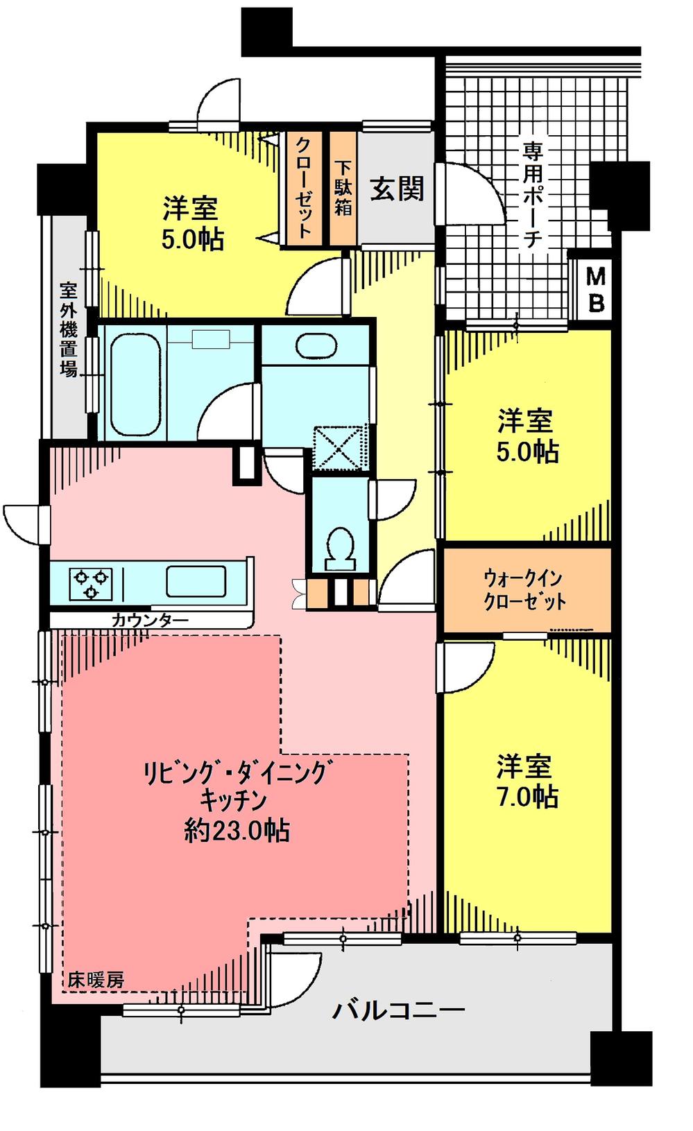 Floor plan. 3LDK, Price 40,800,000 yen, Occupied area 87.51 sq m , Balcony area 13.1 sq m floor plan
