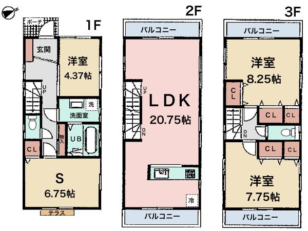 Floor plan. 43,800,000 yen, 3LDK + S (storeroom), Land area 77.52 sq m , LDK20.75 Pledge building area 112.99 sq m popular face-to-face kitchen! 