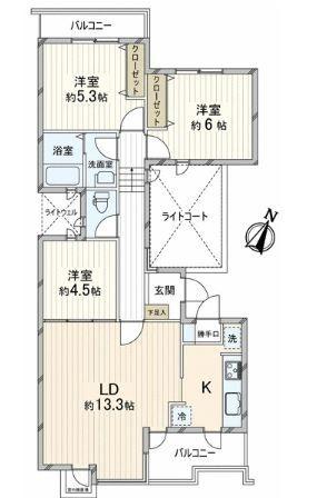 Floor plan. 3LDK, Price 28.8 million yen, Occupied area 73.88 sq m , Balcony area 9.42 sq m