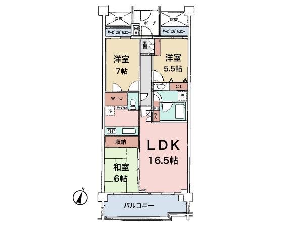 Floor plan. 3LDK, Price 35,800,000 yen, Occupied area 77.76 sq m , Balcony area 12.32 sq m easy-to-use floor plan. Also plug sunshine on the south-facing.