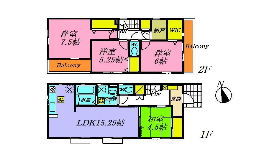 Floor plan. 40,800,000 yen, 4LDK + S (storeroom), Land area 131.59 sq m , A building area of ​​99.36 sq m floor heating is a floor plan with all the living room storage such as LDK15.25 pledge and walk-in closet. 