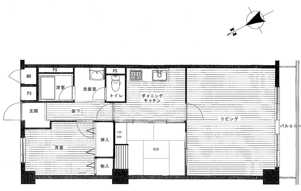 Floor plan. 2LDK, Price 19,800,000 yen, Occupied area 68.48 sq m , Balcony area 5.4 sq m