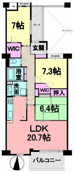 Floor plan. 3LDK, Price 42,900,000 yen, Occupied area 95.39 sq m , Balcony area 8.1 sq m