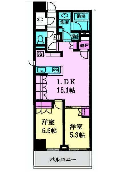 Floor plan. 2LDK, Price 44,800,000 yen, Footprint 64 sq m , Balcony area 8 sq m