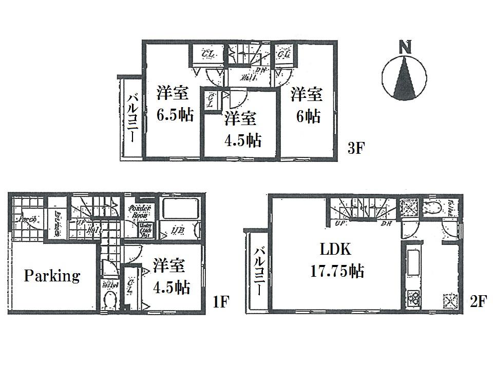 Floor plan. (1 Building), Price 37,800,000 yen, 4LDK, Land area 57.74 sq m , Building area 93.14 sq m