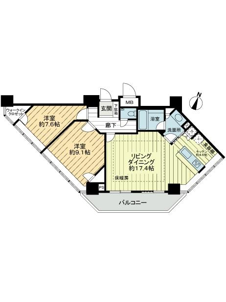 Floor plan. 2LDK, Price 85,800,000 yen, Occupied area 88.06 sq m , Balcony area 10.72 sq m
