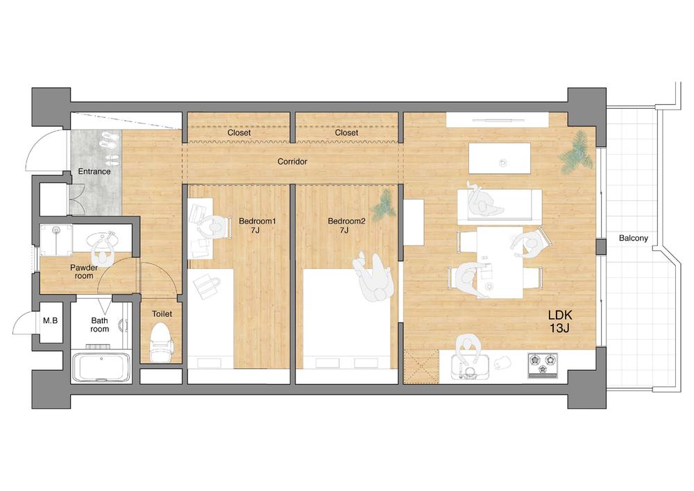 Rendering (introspection). 2LDK type utilizing the atmosphere of the tree. We will carry out suggestions of a full renovation, which according to your preferences. (6.3 million yen ・ tax included)
