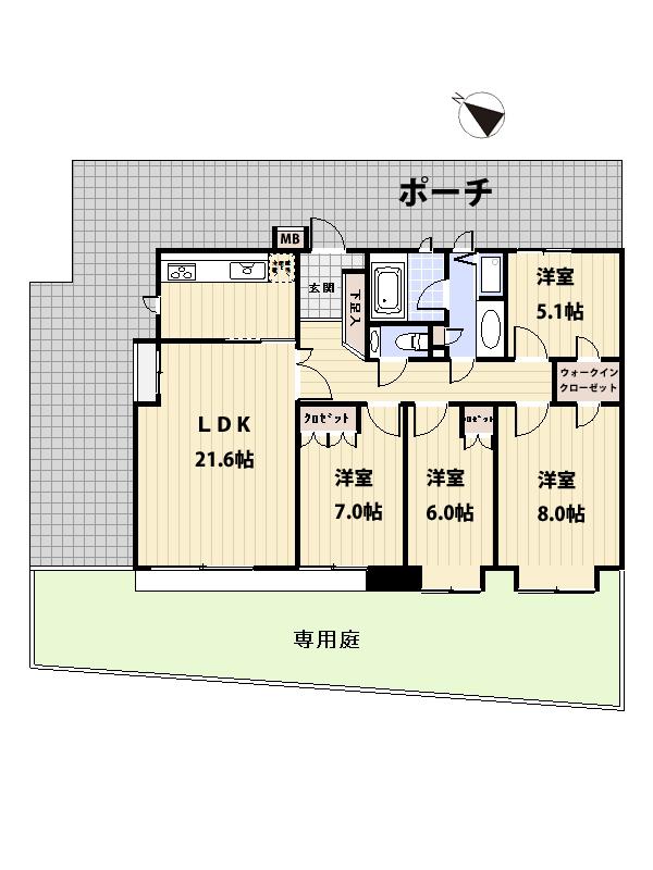 Floor plan. 4LDK, Price 95,800,000 yen, Footprint 104.06 sq m , Balcony area 6.88 sq m