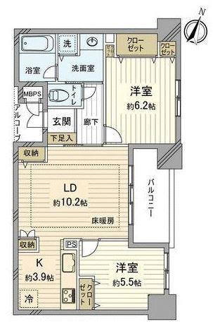 Floor plan. 2LDK, Price 29,800,000 yen, Occupied area 59.58 sq m , Balcony area 6.63 sq m