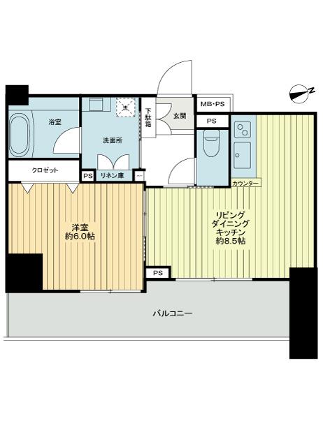 Floor plan. 1LDK, Price 22,800,000 yen, Occupied area 36.26 sq m , Balcony area 9.84 sq m