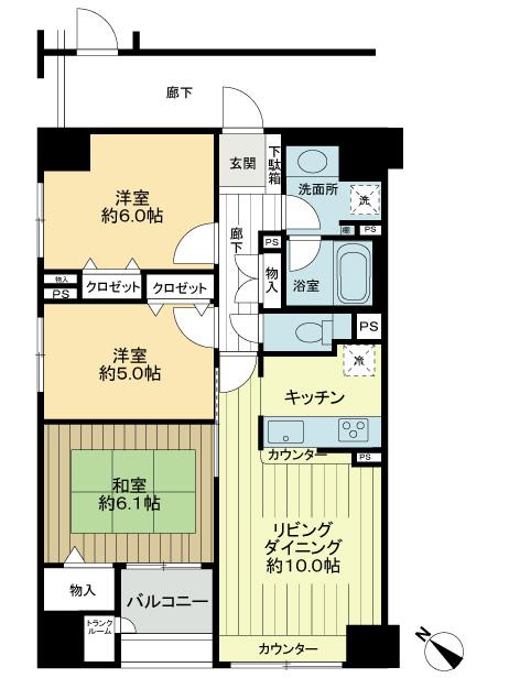 Floor plan. 3LDK, Price 34,800,000 yen, Occupied area 69.34 sq m , Balcony area 3.42 sq m