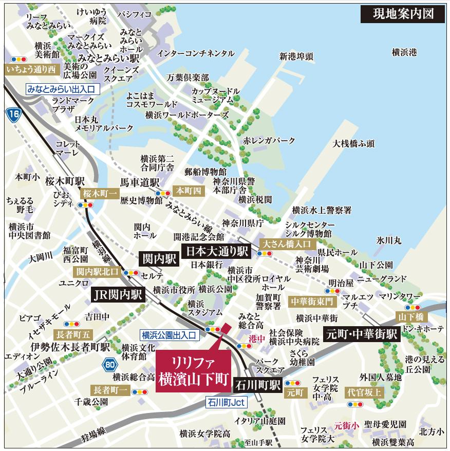 Local guide map. Kannai Station 5-minute walk! It is just around the corner from Yokohama Stadium!