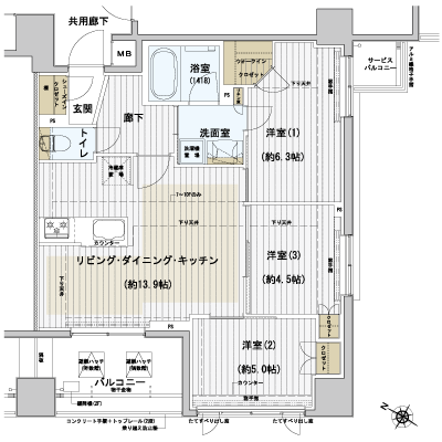 Floor: 3LDK + SIC + WIC, the occupied area: 65.37 sq m